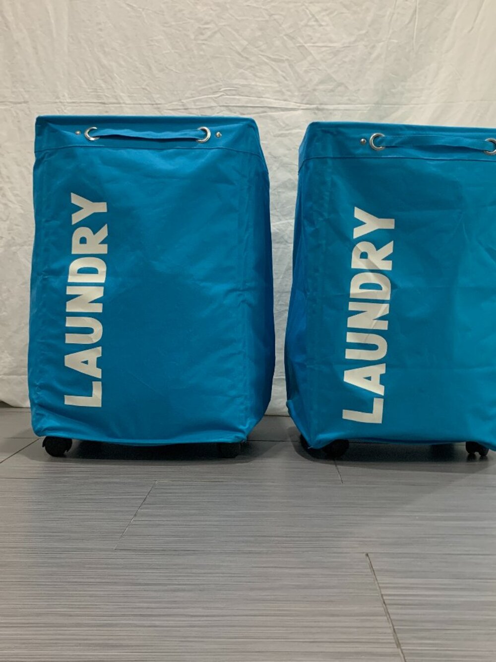 Set of 2 Large Blue Fabric Laundry Hampers - 24x16x13 Collapsible Storage Bins